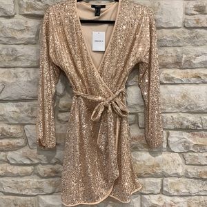 Forever 21 Gold sequin faux wrap dress. Size XS